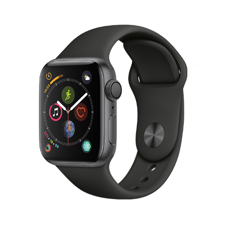 苹果Apple Watch Series 4 GPS 苹果智能手表4代深空灰色铝金属表壳搭配黑色运动型表带50防水 港版 44mm