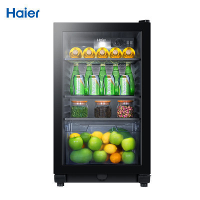 海尔(Haier)100升 冰吧酒柜家用冷藏冰箱客厅办公室冰柜冷柜 梯度温区 分区存储 LOW-E热膜除露DS0100A