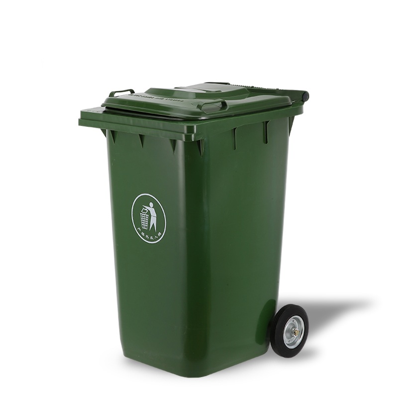 [卡尔]绿色加厚轮式脚踏240L垃圾桶