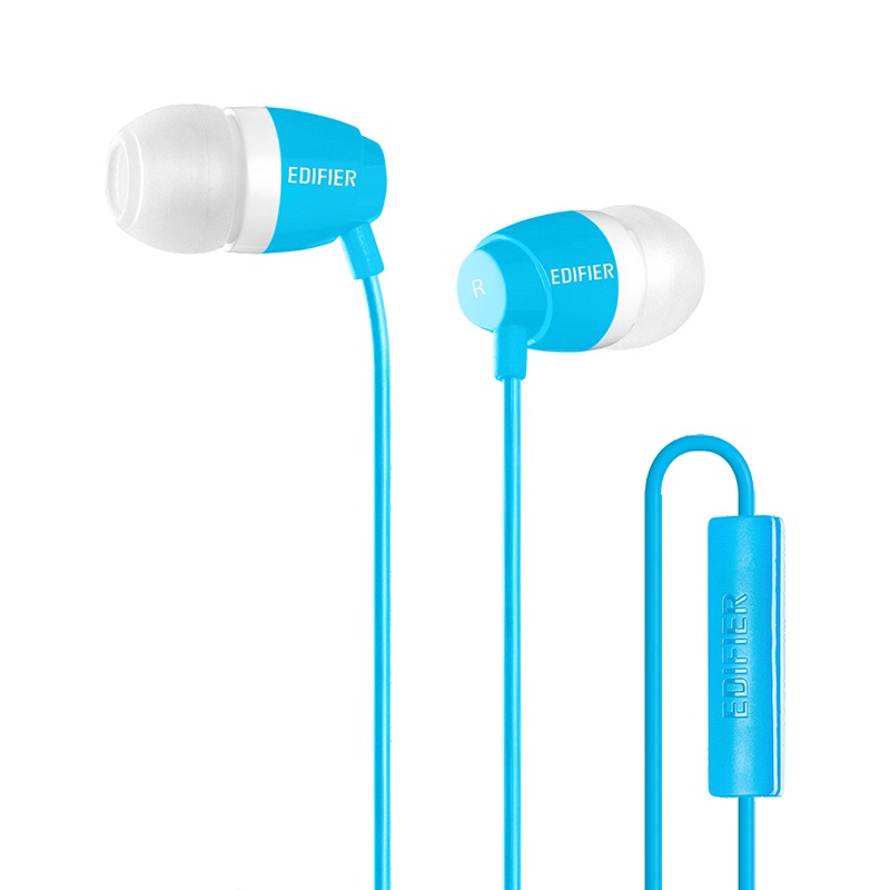 Edifier/漫步者 H210P手机电脑重低音MP3运动3.5mm插孔有线耳机带麦入耳式 冰蓝色