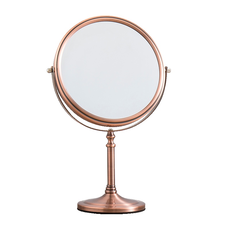 欧润哲 厚制古铜色19CM大双面镜 便携桌面台式化妆镜学生宿舍书桌梳妆镜