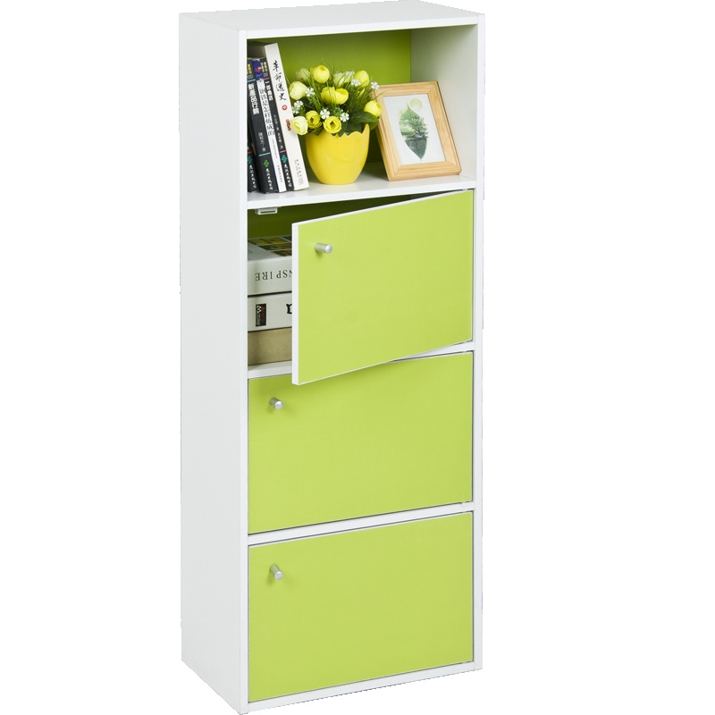 慧乐家 书柜书架 四层三门大容量简易储物柜 收纳柜书橱 绿色 11263