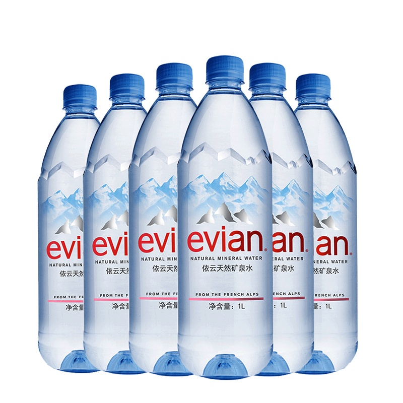 evian/依云 法国原装进口天然矿泉水1L*6瓶 高端饮用水6连包 正品行货