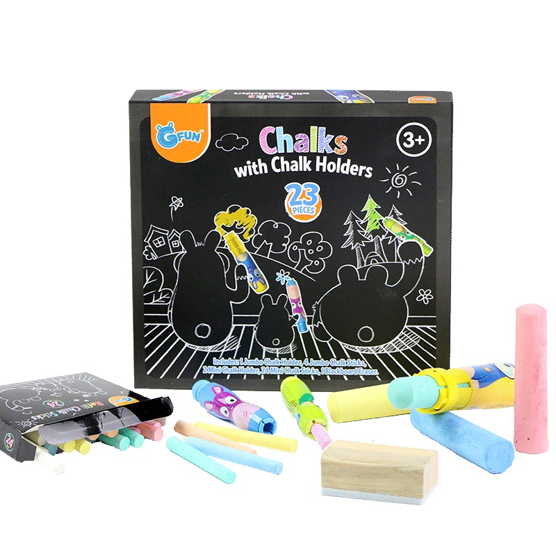 GFUN儿童彩色粉笔套装 创意玩具画笔28只粉笔套装带笔套 3岁以上儿童户外彩色黑板粉笔