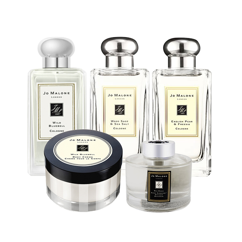 祖马龙(Jo Malone)香氛套装(蓝风铃100ml+鼠尾草与海盐100ml+英国梨100ml+身体霜+香薰)