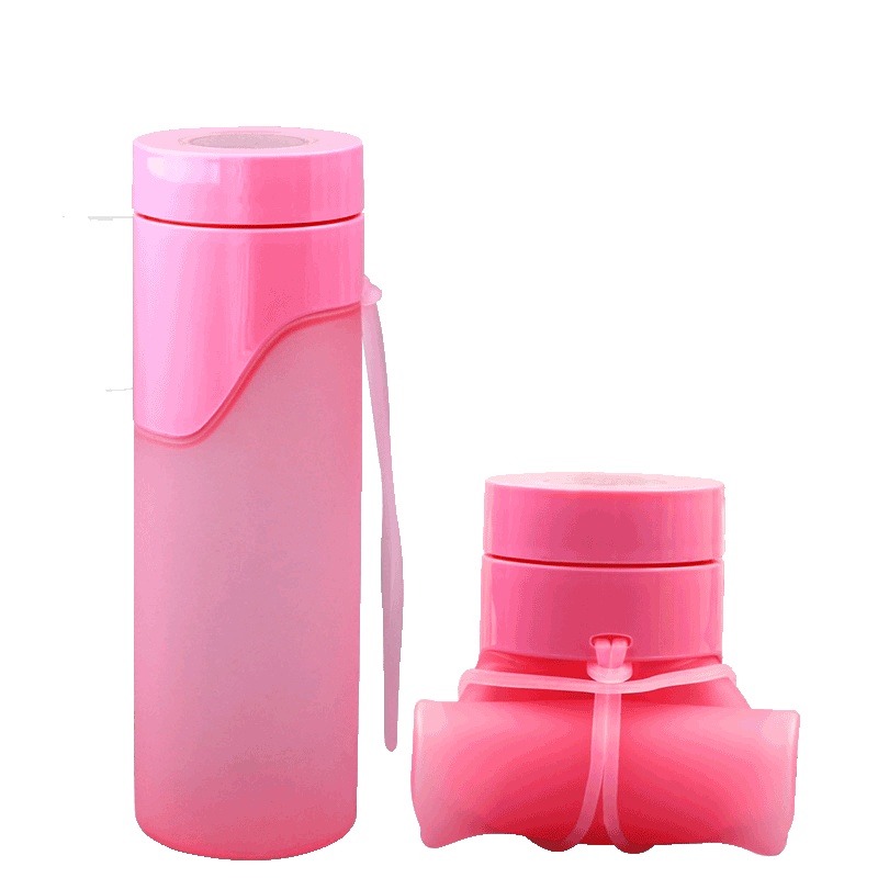 鸣順(Mingshun)硅胶水瓶便携户外健身旅行水壶家用出差成人折叠杯运动水杯 粉色