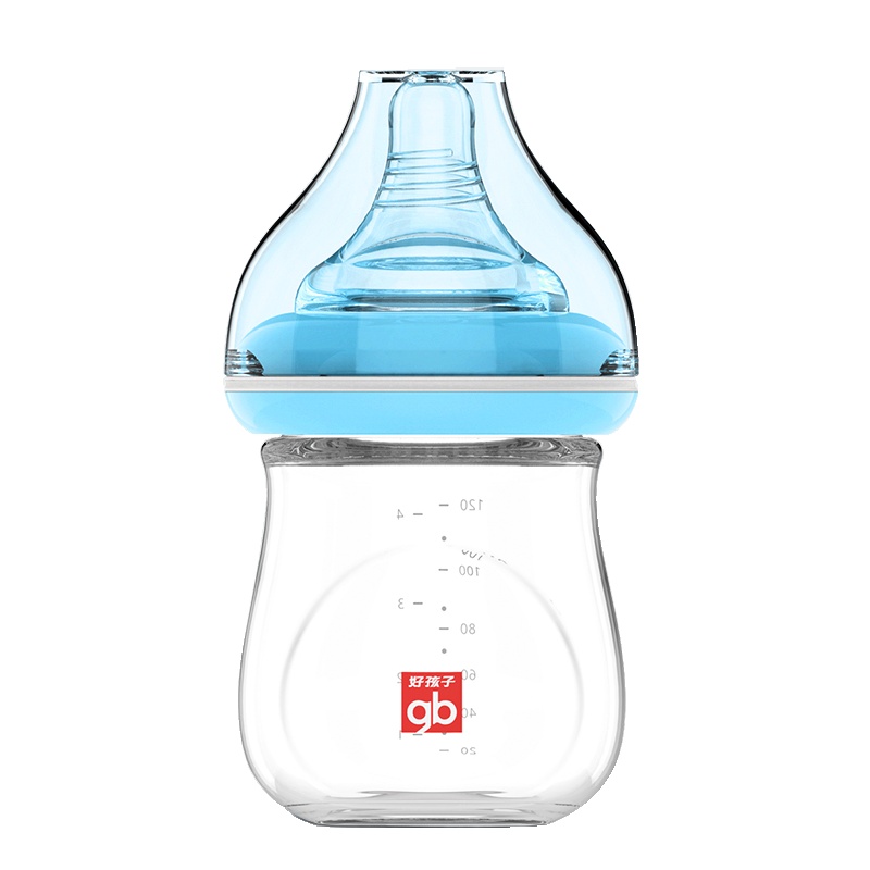 好孩子gb母乳实感宽口径婴儿玻璃奶瓶120ML 粉蓝色 适合0-3个月宝宝