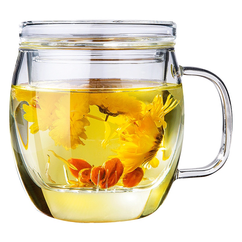天喜(TIANXI)玻璃杯 特制花茶泡茶杯壶带盖过滤茶水分离杯 手工耐热防烫水杯子