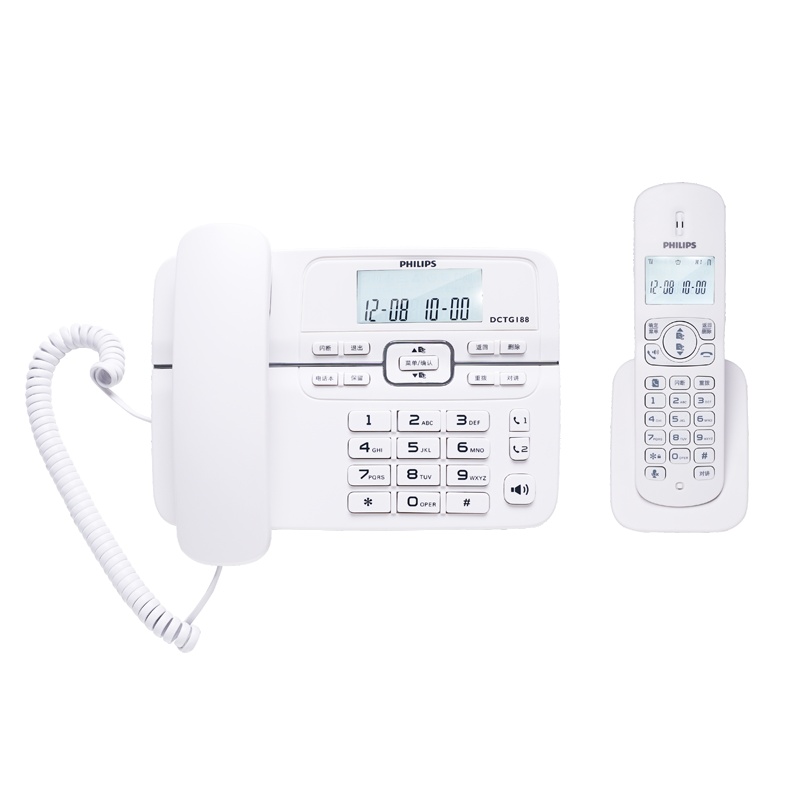 飞利浦(Philips)DCTG188一拖一数字无绳电话机办公家用无线固定座机电话子母机商用免提通话功能(白色)