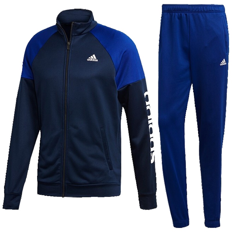 阿迪达斯 (adidas)运动套装 男款2018秋冬新品运动健身服速干羽毛球训练服长袖足球服两件套休闲套装 蓝黑拼色 C