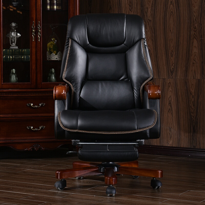 中伟牛皮老板椅可躺办公椅电脑椅总裁椅人体工学移-黑色