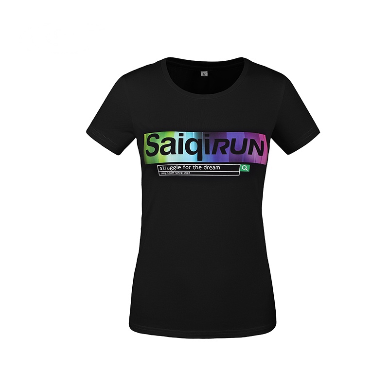 赛琪(SAIQI)夏季女士运动短袖T恤女式户外跑步篮球体恤透气圆领印花上衣117346