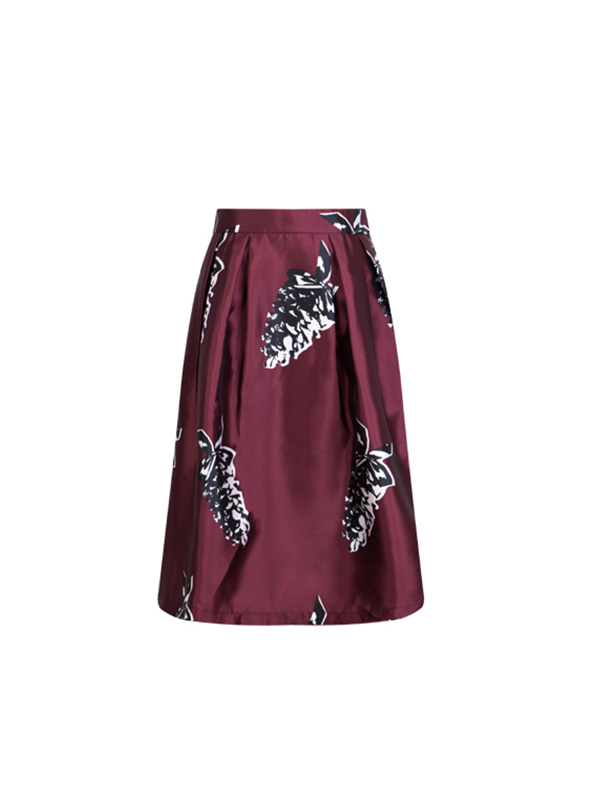 拉夏贝尔Candie's2018春装新款合体版型无弹印花混色半身裙30054005