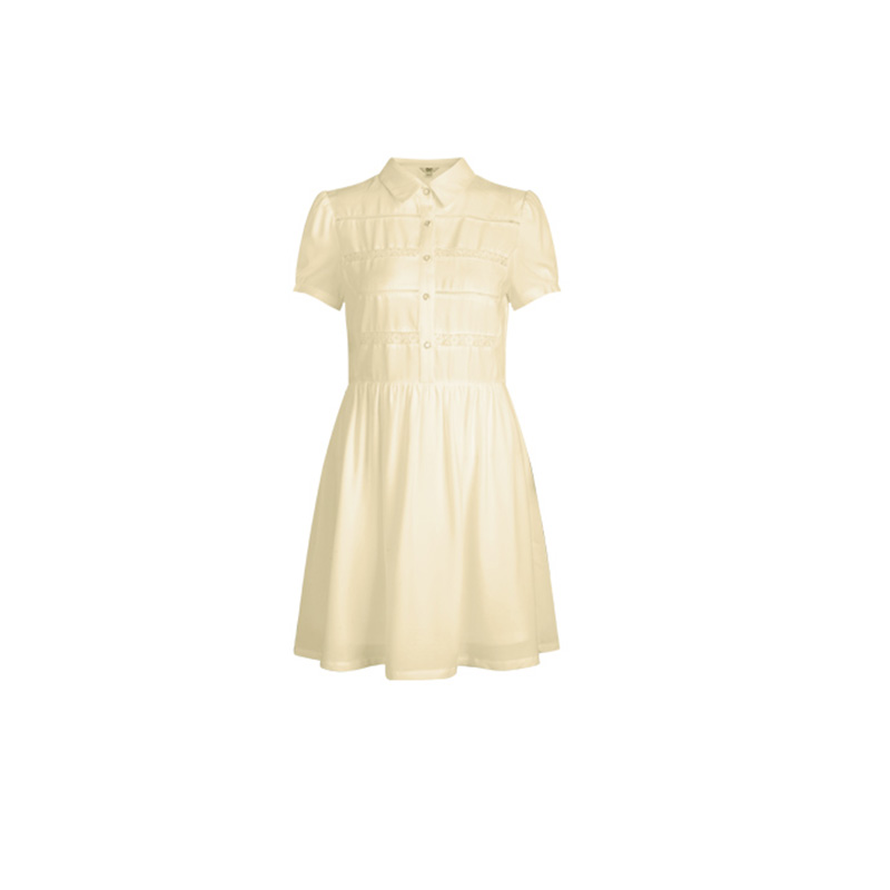 拉夏贝尔Candie's2018夏装新款甜美时尚拼接纯色衬衫领短袖连衣裙30062157