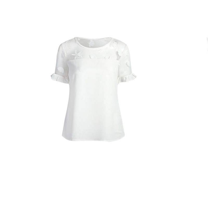 拉夏贝尔Candie's2018夏装新款轻薄透气拼接圆领纯色凉爽短袖T恤女30062111
