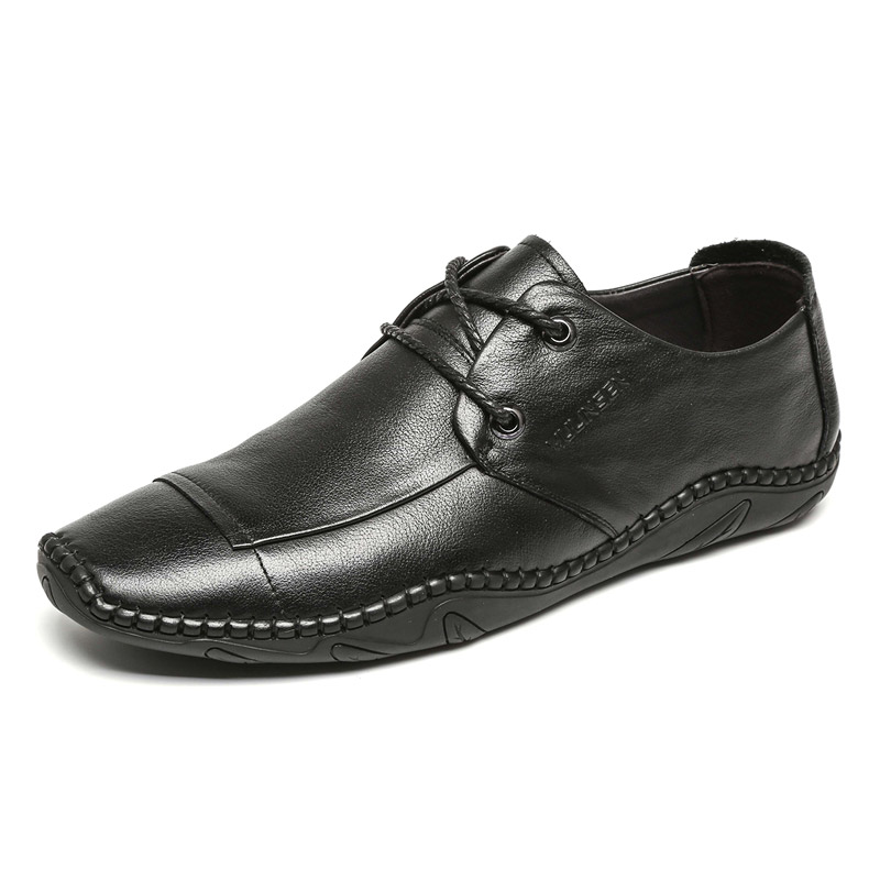 木林森(MULINSEN)男鞋秋季新款头层牛皮系带橡胶耐磨平跟商务休闲皮鞋 87053115