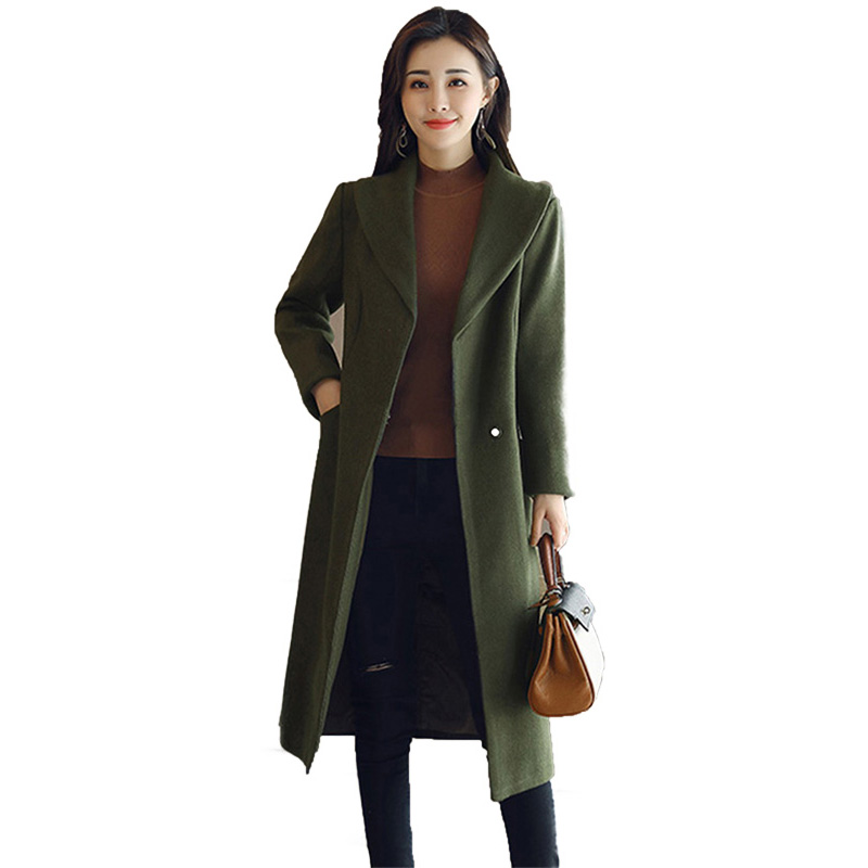 丝柏舍2017年冬季新款女纯色长袖翻领系带开叉下摆大衣S74R0403DQ