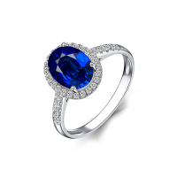 梦·梵雅1克拉斯里兰卡皇家蓝蓝宝石戒指女款女士18K金镶嵌南非钻石配带证书送女友 送妈妈