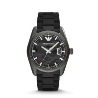 阿玛尼(ARMANI) 男款石英日历酷黑43mm帅气硅胶带手表AR6052 黑色