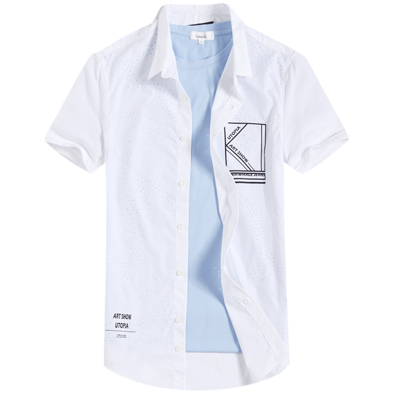Z马克华菲男短袖衬衫2018夏季韩版潮流休闲薄款白色男士衬衣上衣
