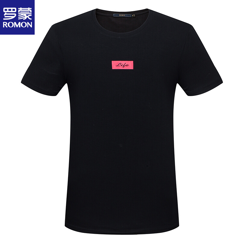 罗蒙（ROMON）短袖T恤男2018夏季时尚休闲港风修身汗衫黑色