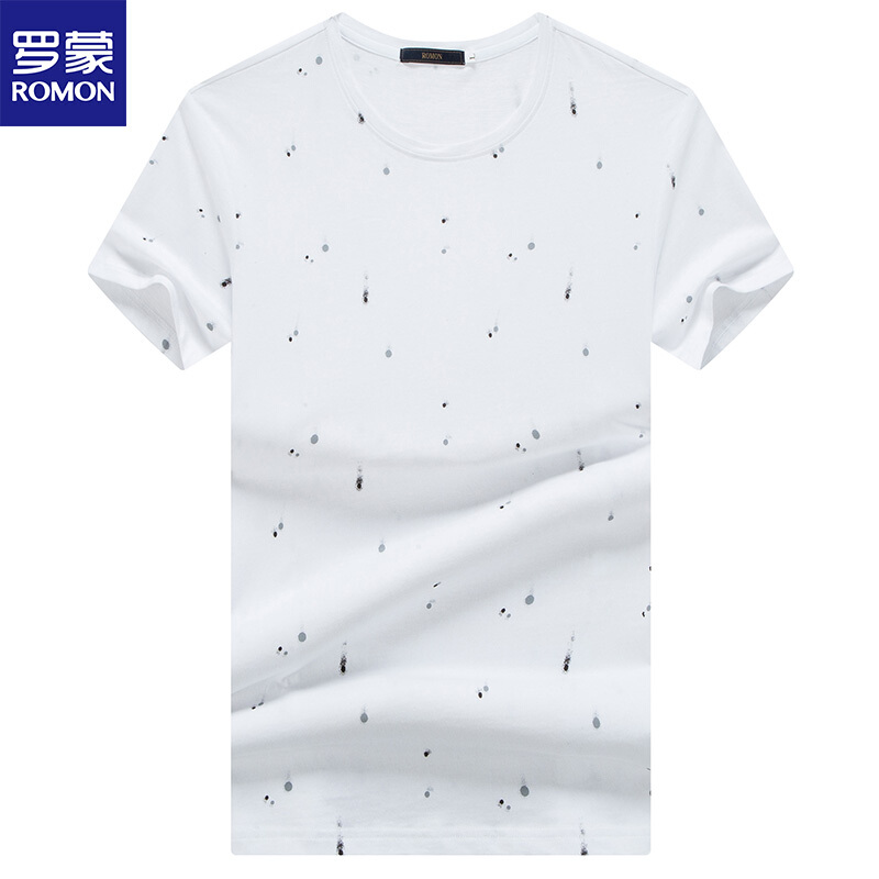 罗蒙（ROMON）短袖T恤男2018夏季时尚休闲修身汗衫白色