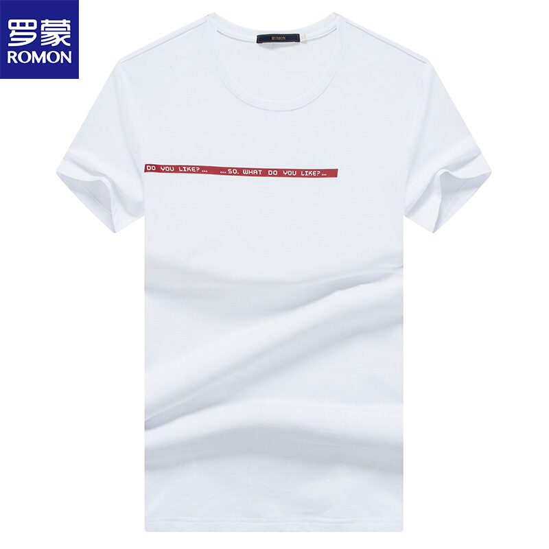 罗蒙（ROMON）短袖T恤男2018夏季时尚休闲纯色修身棉汗衫白色