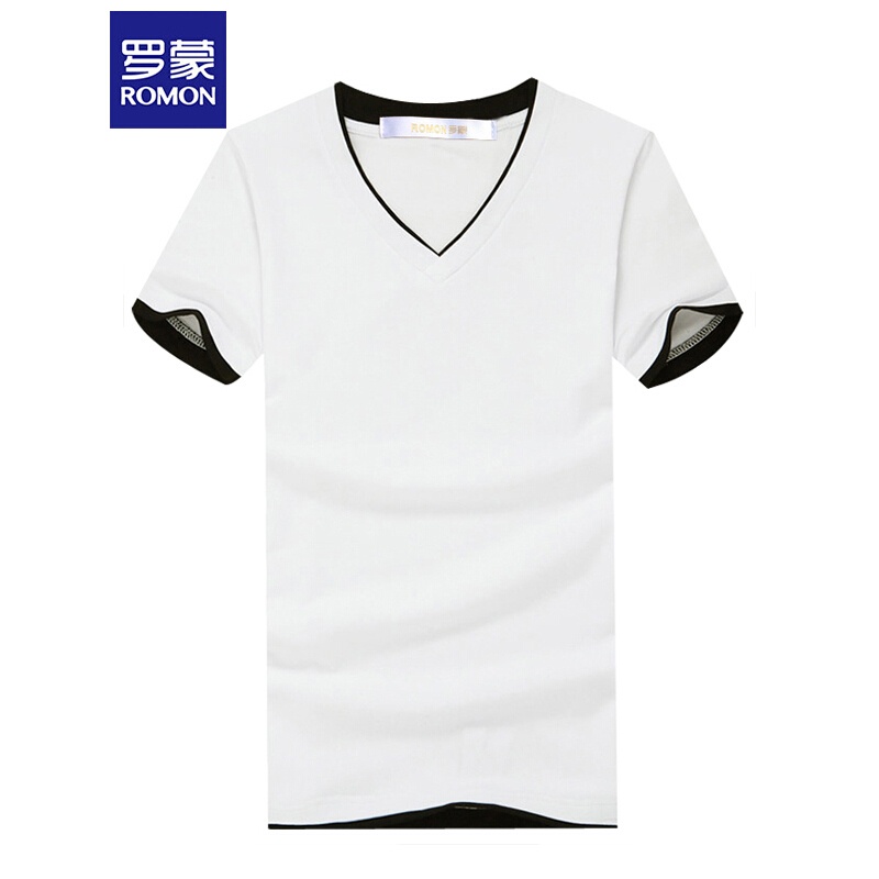 罗蒙（ROMON）短袖T恤男v领夏季新款男士纯棉体恤衫上衣男装8TX908808