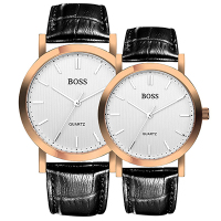 BOSS手表 简约商务防水皮带石英白玫情侣对表