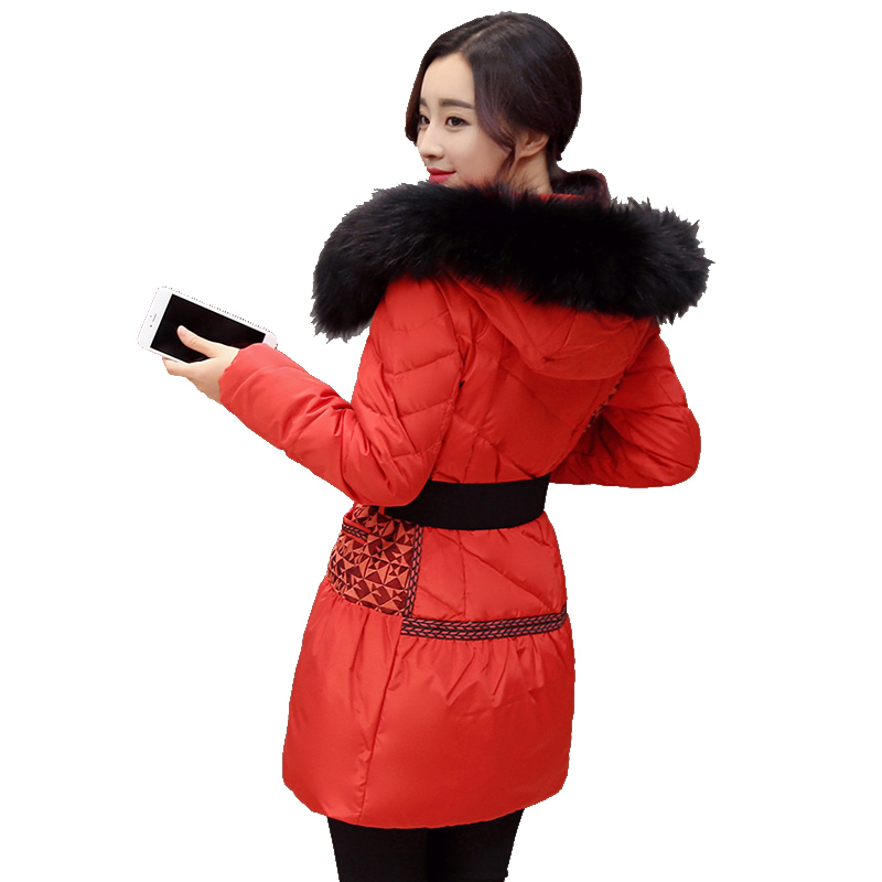 鸭鸭 秋冬新品中长款羽绒服甜美修身大毛领连帽女装外套B-2427