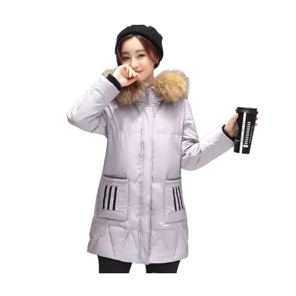 鸭鸭 秋冬女毛领连帽通勤韩版加厚羽绒服女中长款B-56250