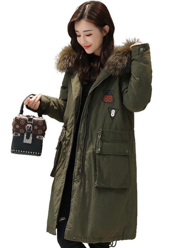 鸭鸭反季春季新款女装韩版貉子毛领连帽中长款羽绒服女潮B-57692