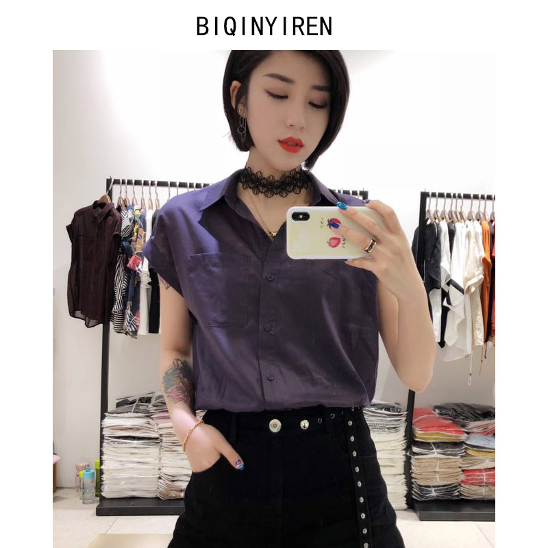 2018新款衬衫女夏短袖韩版bf宽松方领上衣气质休闲蝙蝠袖显瘦衬衣