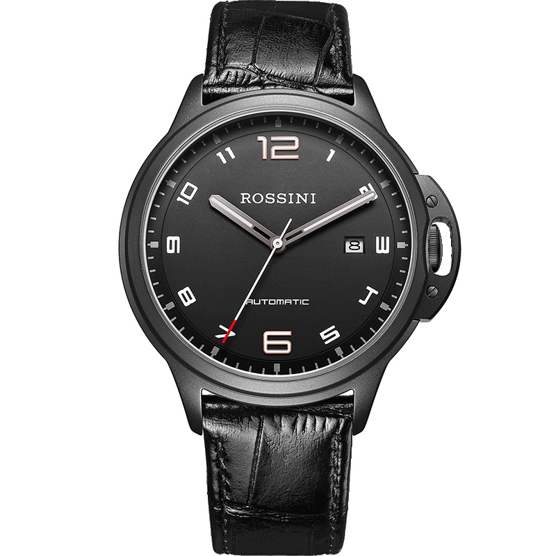 罗西尼(ROSSINI)手表时尚 休闲 运动酷感日历夜光透底自动机械表 男士手表 皮革表带男表6741