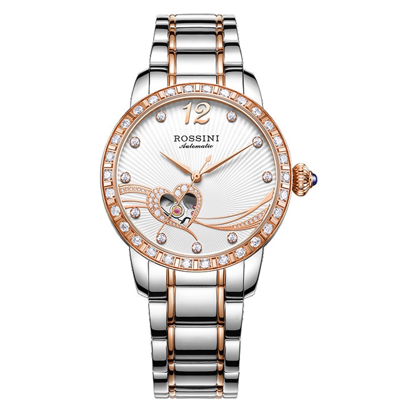 罗西尼（ROSSINI）手表 全自动机械女表时尚 潮流 正装镂空透底防水机械表 女 金属 钢带女士腕表517768