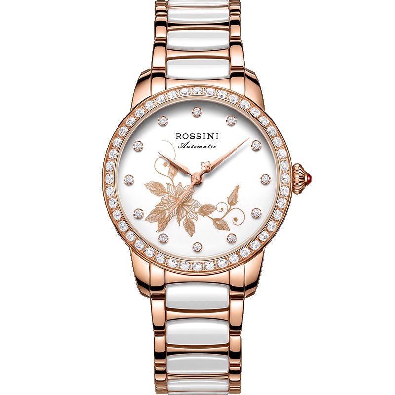 罗西尼(ROSSINI)手表 典美时尚系列间金金属陶瓷表带自动机械表 女表 5722