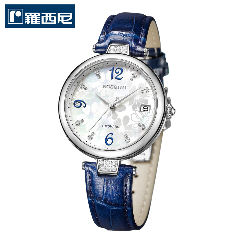 罗西尼(ROSSINI)手表时尚腕表典美锆钻花纹灵动气质自动机械表 女士手表 原色钢带5760
