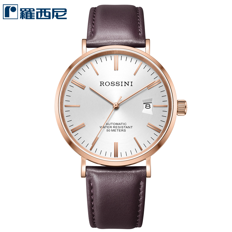 罗西尼(ROSSINI)手表钟表雅尊商务系列时尚超薄腕表个性渐变表盘日历自动机械表情侣表男士手表518827G01A