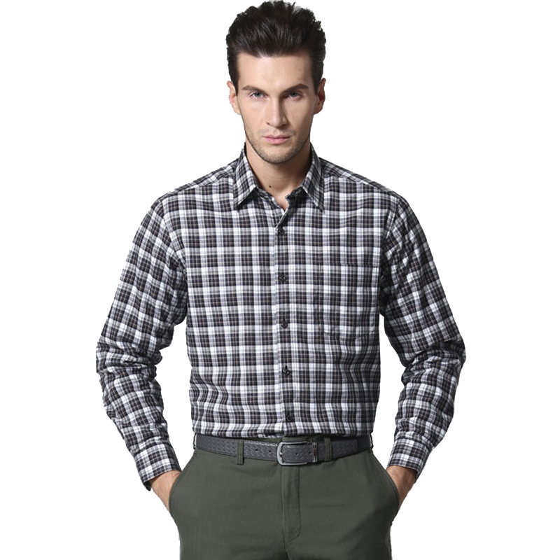 美尔雅（MAILYARD）男装休闲衬衣修身格纹商务男士长袖加绒加厚衬衫 296