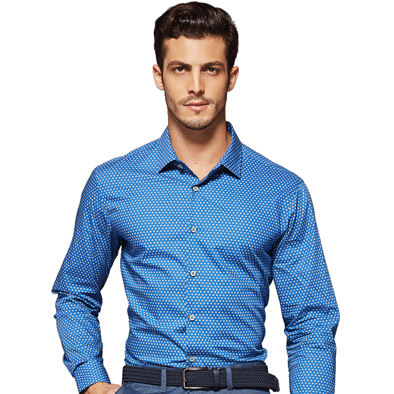 美尔雅（MAILYARD）长袖衬衫男 潮流时尚纯棉长袖衬衣 商务百搭蓝色上衣 460 蓝底