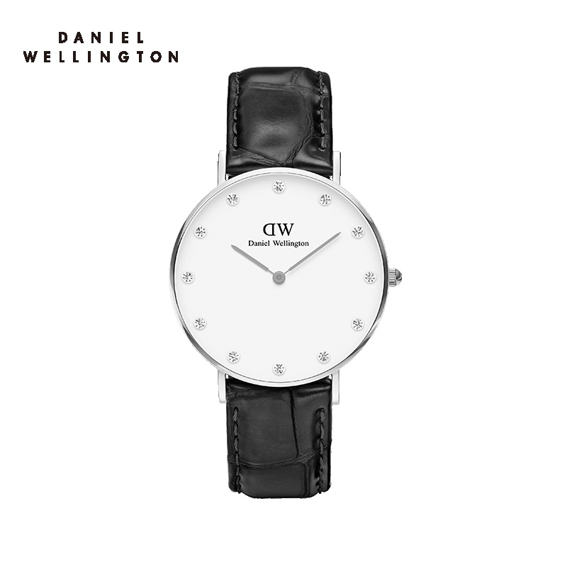 Daniel Wellington丹尼尔惠灵顿 DW手表时尚水钻皮革表带女士腕表34mm 石英表