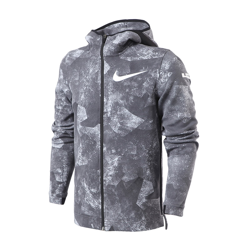 Nike耐克男装外套篮球防风保暖连帽运动开衫夹克857150 L 灰色