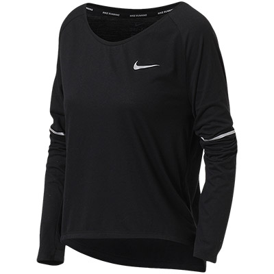 NIKE耐克女装透气训练跑步运动圆领长袖T恤 856670 S 黑色