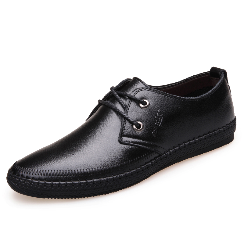 图哲春季商务休闲皮鞋男士韩版系带黑色休闲鞋子