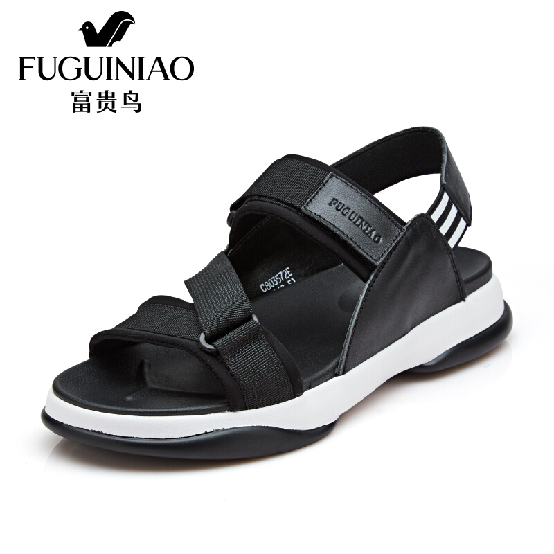 富贵鸟（FUGUINIAO）2018年夏季新款时尚潮流男士休闲凉鞋魔术贴露趾凉鞋