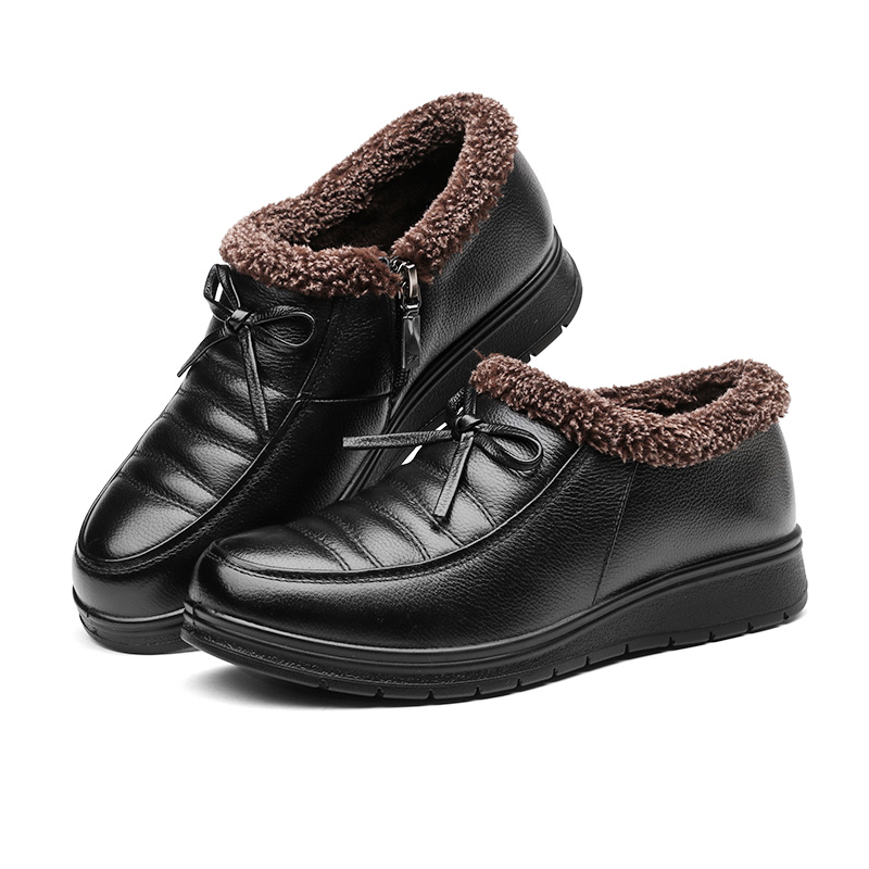 红蜻蜓女鞋新款冬季头层牛皮中老年妈妈鞋加绒保暖舒适防滑老人鞋