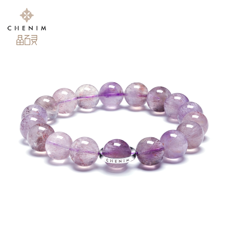 chenim/晶石灵巴西紫发晶手链天然超级七三轮骨干水晶手珠串礼物