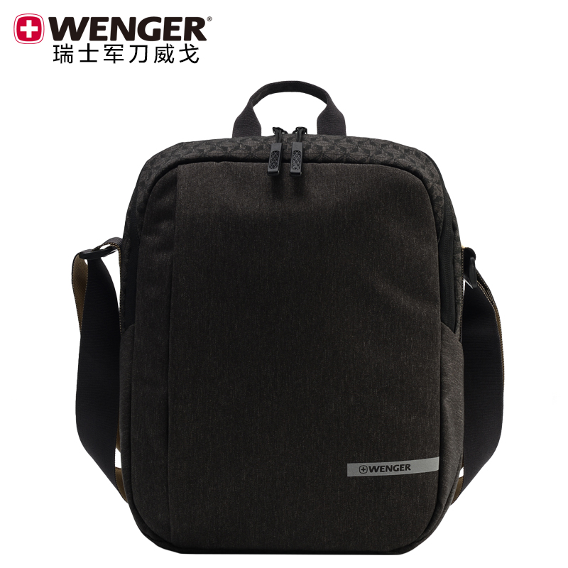 Wenger/威戈瑞士琉森系列时尚几何艺术碳晶黑单肩包男女潮包