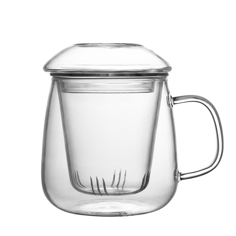 华派耐热玻璃杯加厚过滤式透明花茶杯居家办公水杯子蘑菇杯