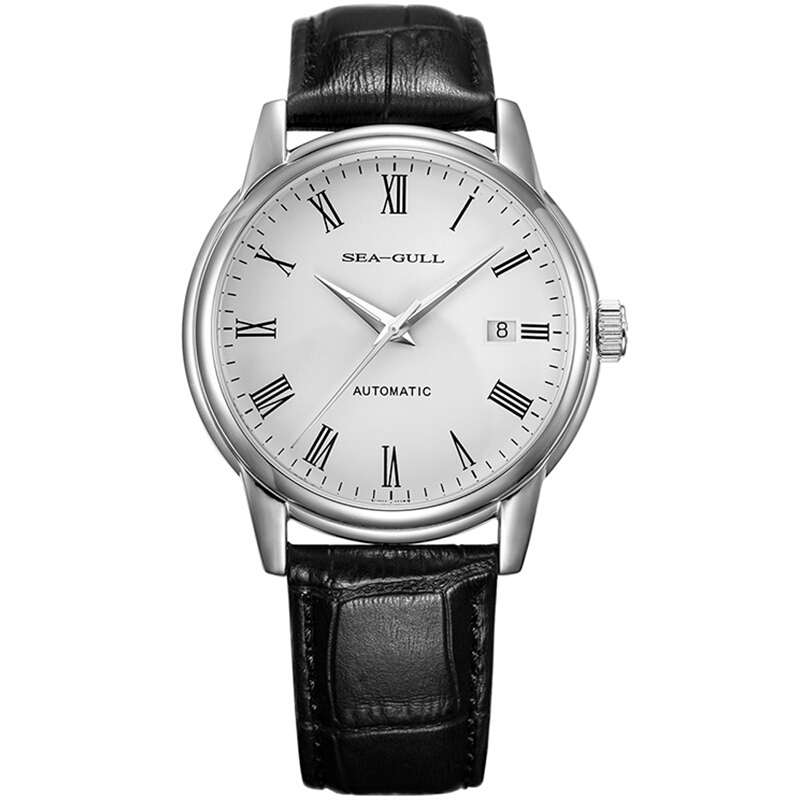 海鸥(SeaGull)手表简约商务系列单历自动机械情侣表钟表白盘黑色皮带D819.636